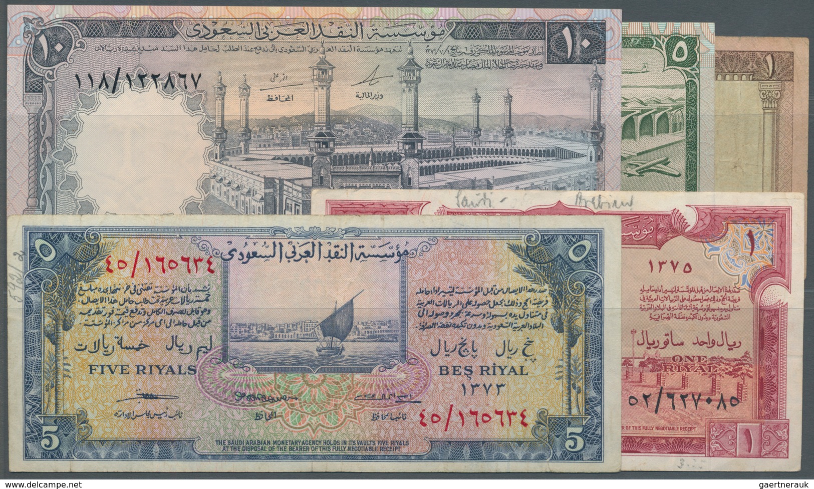 Saudi Arabia  / Saudi Arabien: Nice Set With 5 Banknotes Containing 1 And 5 Riyal Series 1954-56, 1 - Saoedi-Arabië