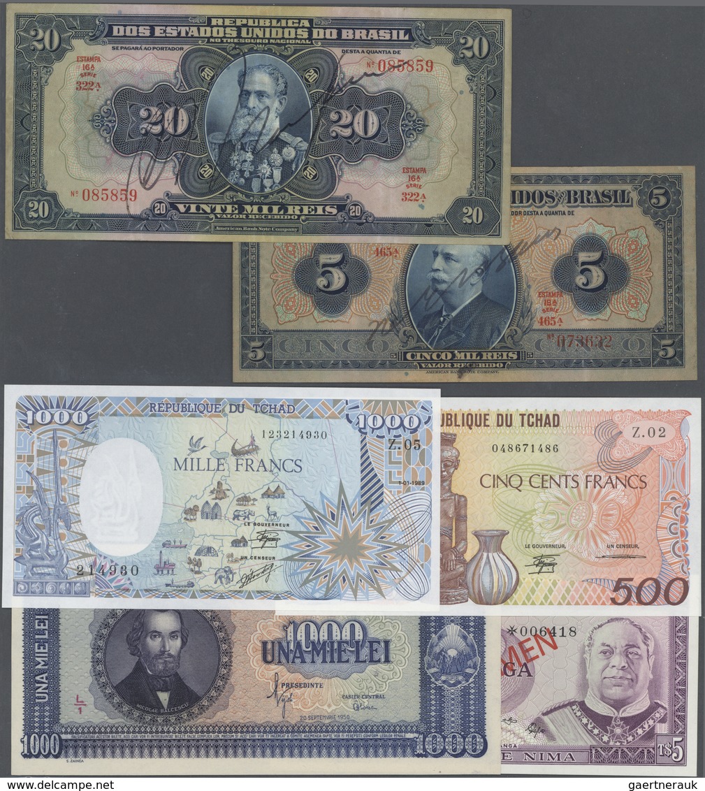 Alle Welt: Set Of 28 Notes Containing: Chad 500 & 1000 Francs 1989 & 89 P. 9, 10 (UNC); Tonga 1 & 5 - Altri & Non Classificati