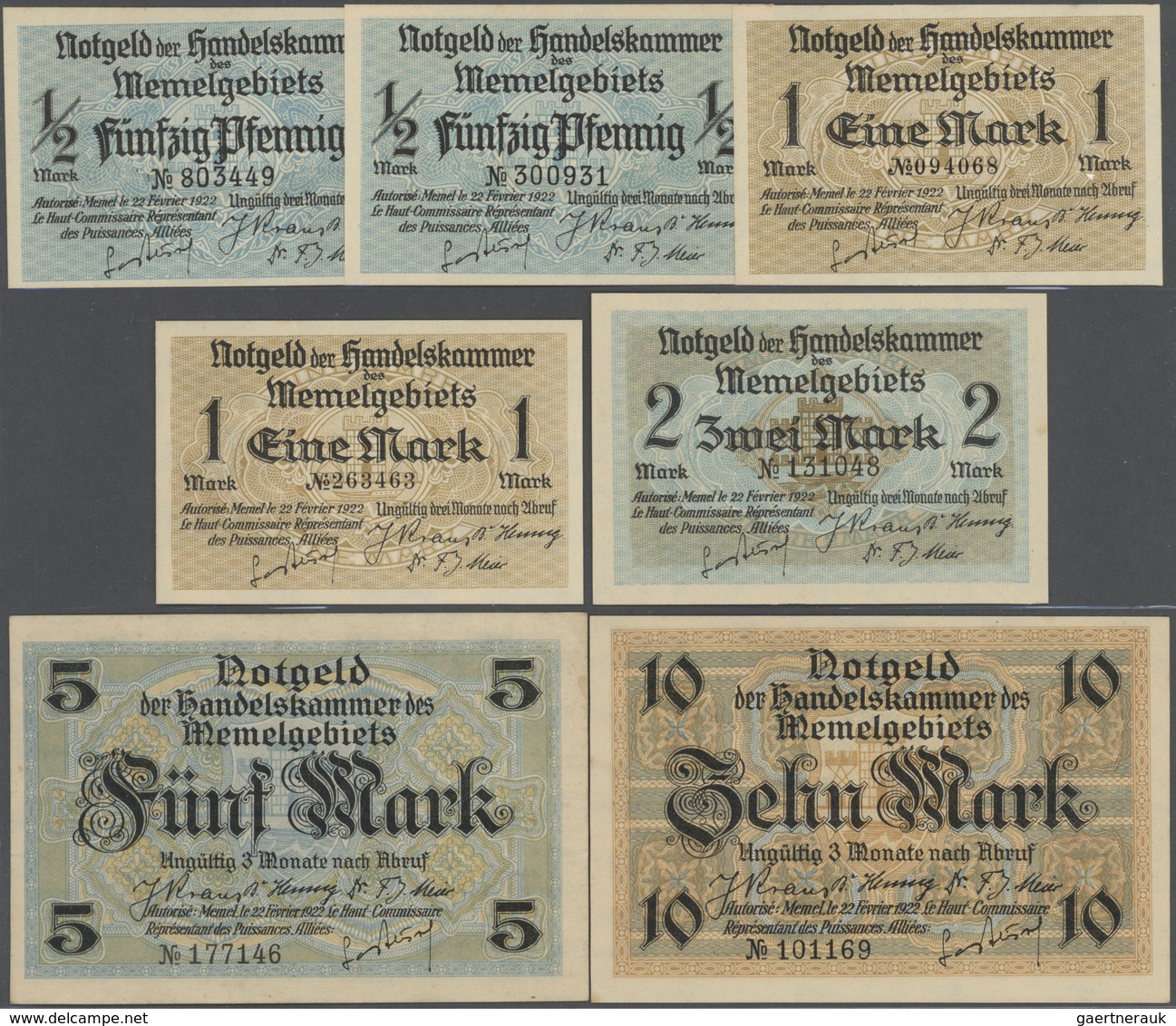 Deutschland - Nebengebiete Deutsches Reich: Memelgebiet, Lot Mit 11 Banknoten, Dabei 2 X 50 Pfennig, - Altri & Non Classificati