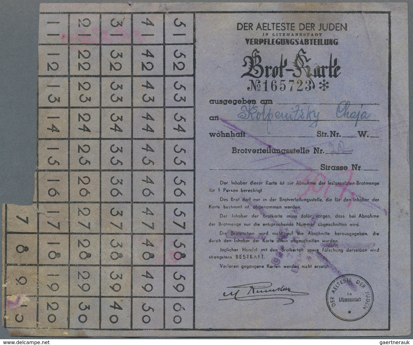 Deutschland - Konzentrations- Und Kriegsgefangenenlager: Litzmannstadt Ghetto, Posten Mit 14 Rations - Otros & Sin Clasificación