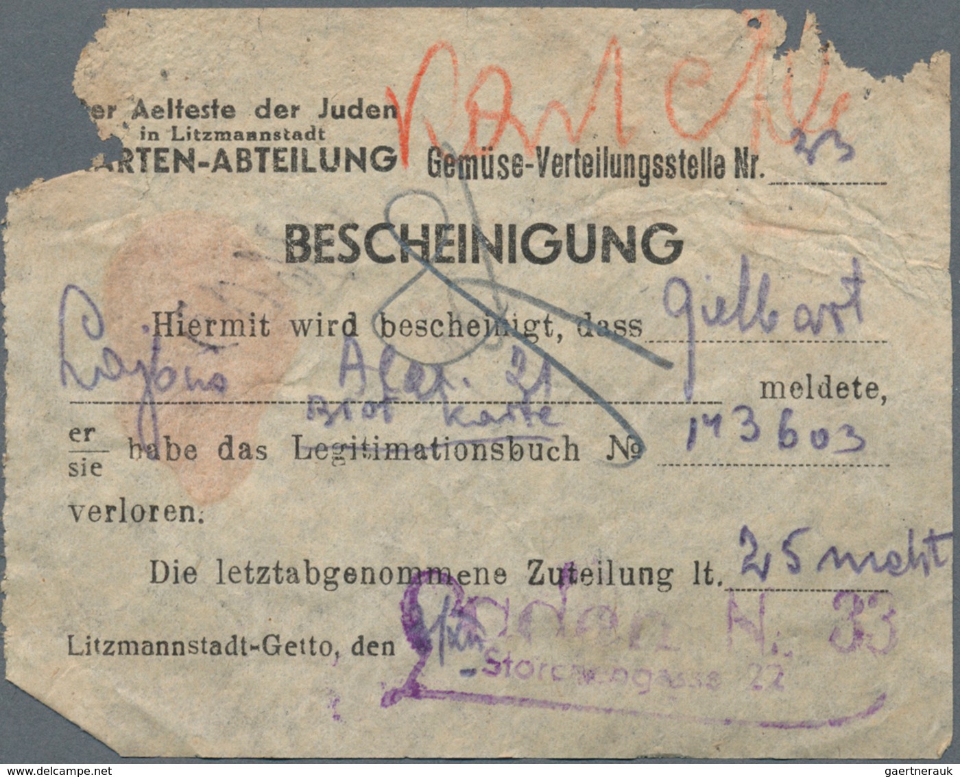 Deutschland - Konzentrations- und Kriegsgefangenenlager: Litzmannstadt Ghetto, Posten mit 14 Rations