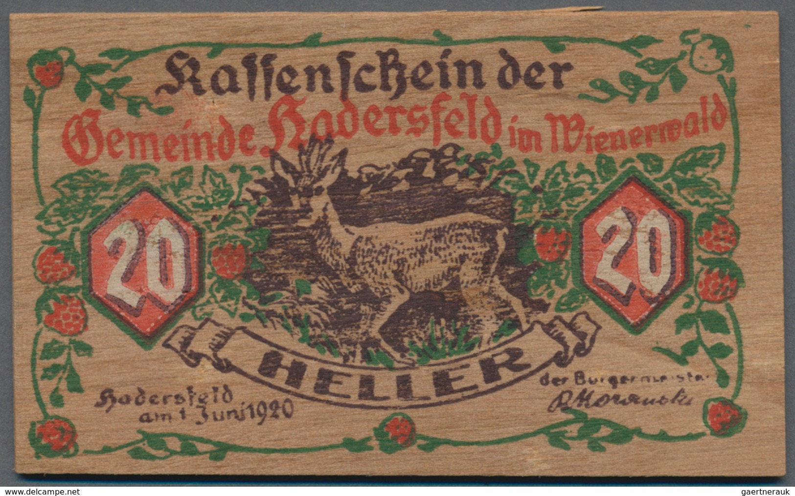 Deutschland - Notgeld Besonderer Art: Hadersfeld Im Wienerwald (Österreich), Gemeinde, 10, 20, 50 He - Otros & Sin Clasificación