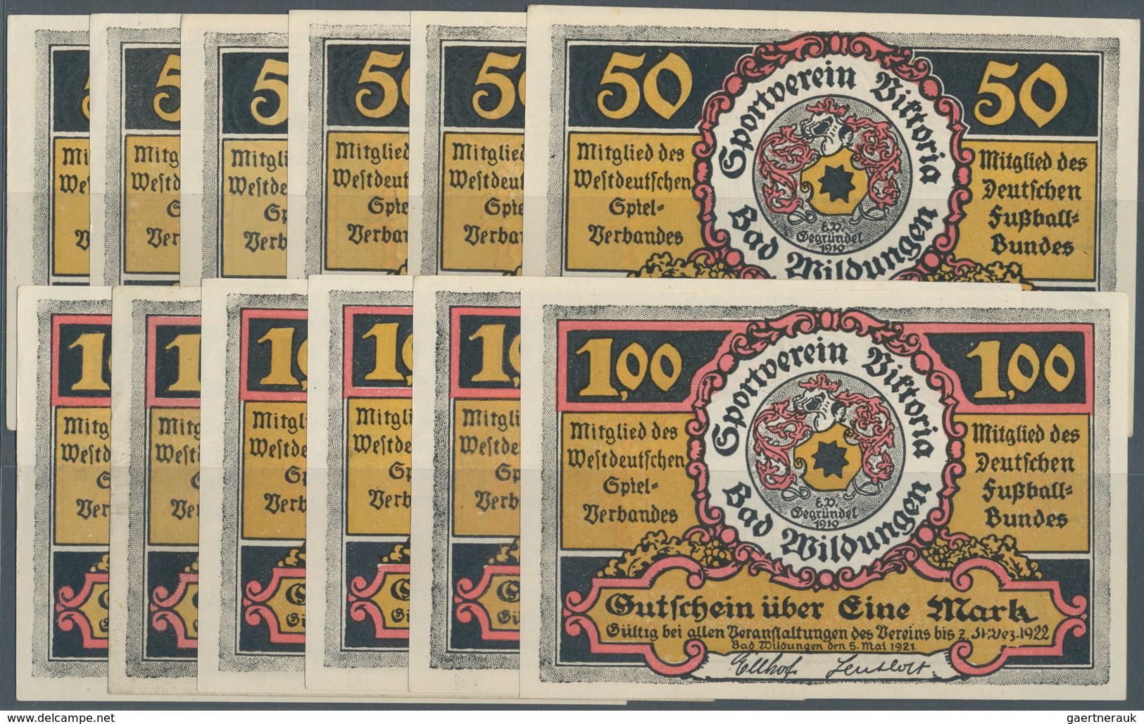 Deutschland - Notgeld - Hessen: Wildungen, Bad, Sportverein Victoria, 6 X 50 Pf., 6 X 1 Mark, 5.5.19 - [11] Emisiones Locales