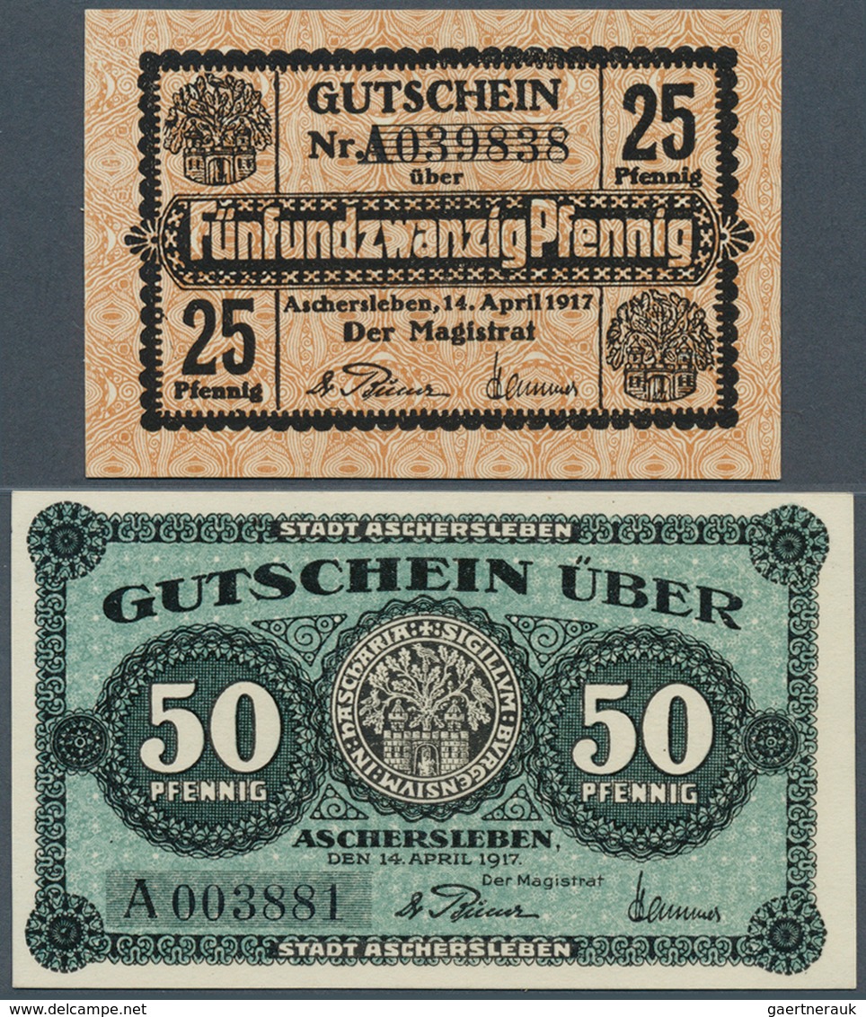 Deutschland - Notgeld - Sachsen-Anhalt: Aschersleben, Stadt, 25, 50 Pf., 14.4.1917, Beide Scheine Mi - Lokale Ausgaben