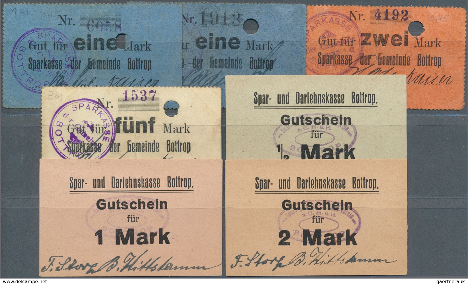Deutschland - Notgeld - Westfalen: Bottrop, Sparkasse, 1 (2, KN 5mm Bzw. 6 Mm), 2, 5 Mark, O. D. (19 - Otros & Sin Clasificación