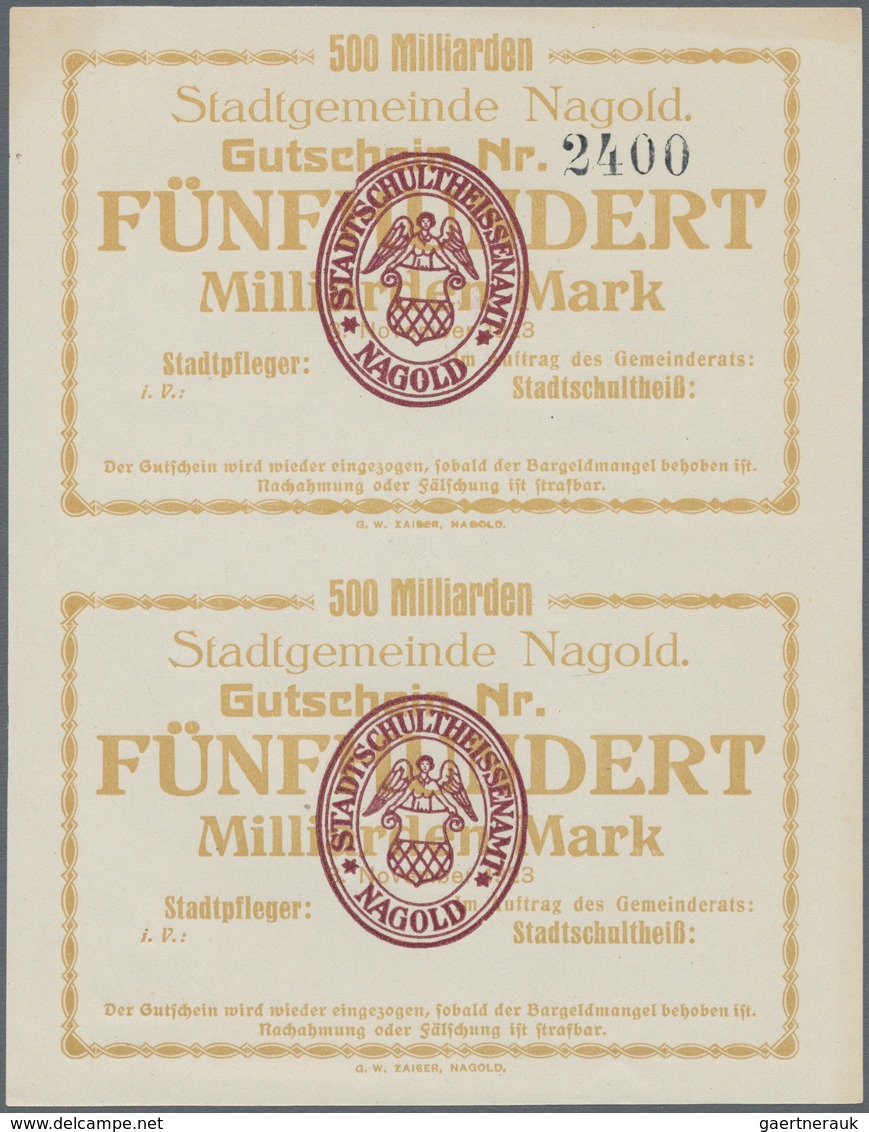 Deutschland - Notgeld - Württemberg: Nagold, Stadtgemeinde, 500 Mrd. Mark, 8.11.1923, Zwei Senkrecht - [11] Emissioni Locali