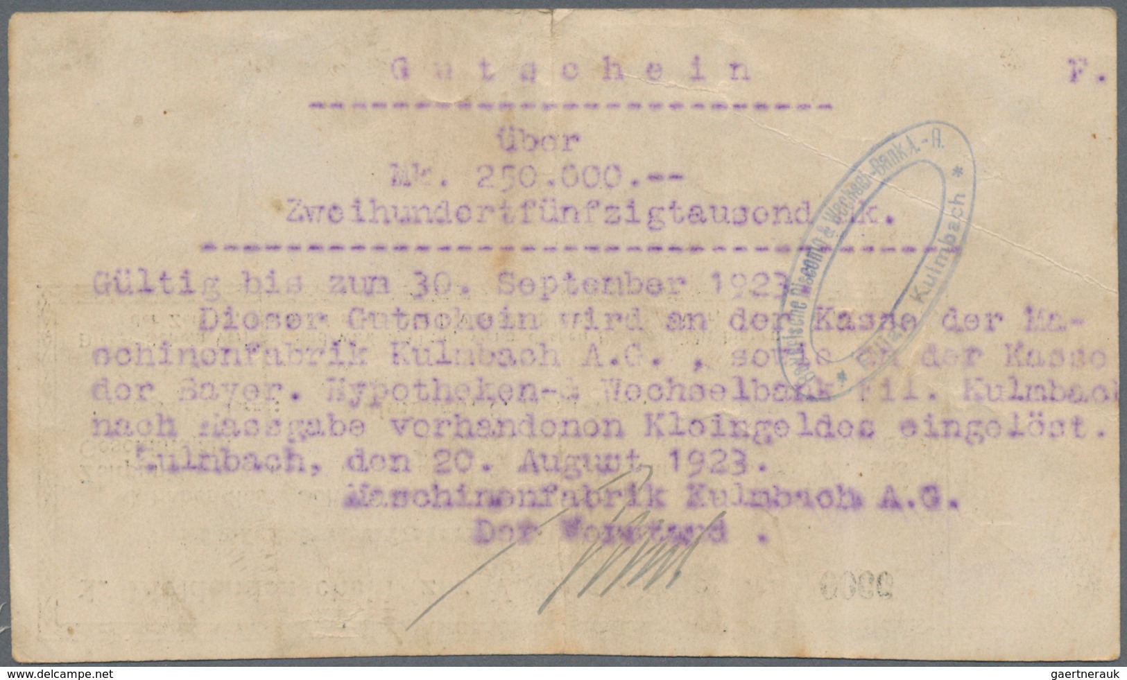 Deutschland - Notgeld - Bayern: Kulmbach, Ireks Akteingesellschaft, 4 X 1 Mio., Mark, 16.8.1923, 5 M - [11] Local Banknote Issues