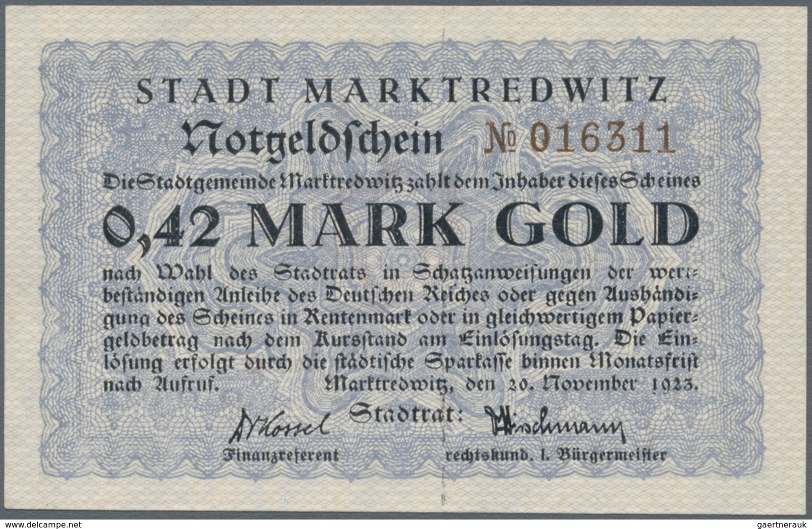 Deutschland - Notgeld - Bayern: Marktredwitz, Stadt, 0,42 Mark Gold, 13 Scheine In Erh. II-; 4.20 Ma - [11] Emisiones Locales