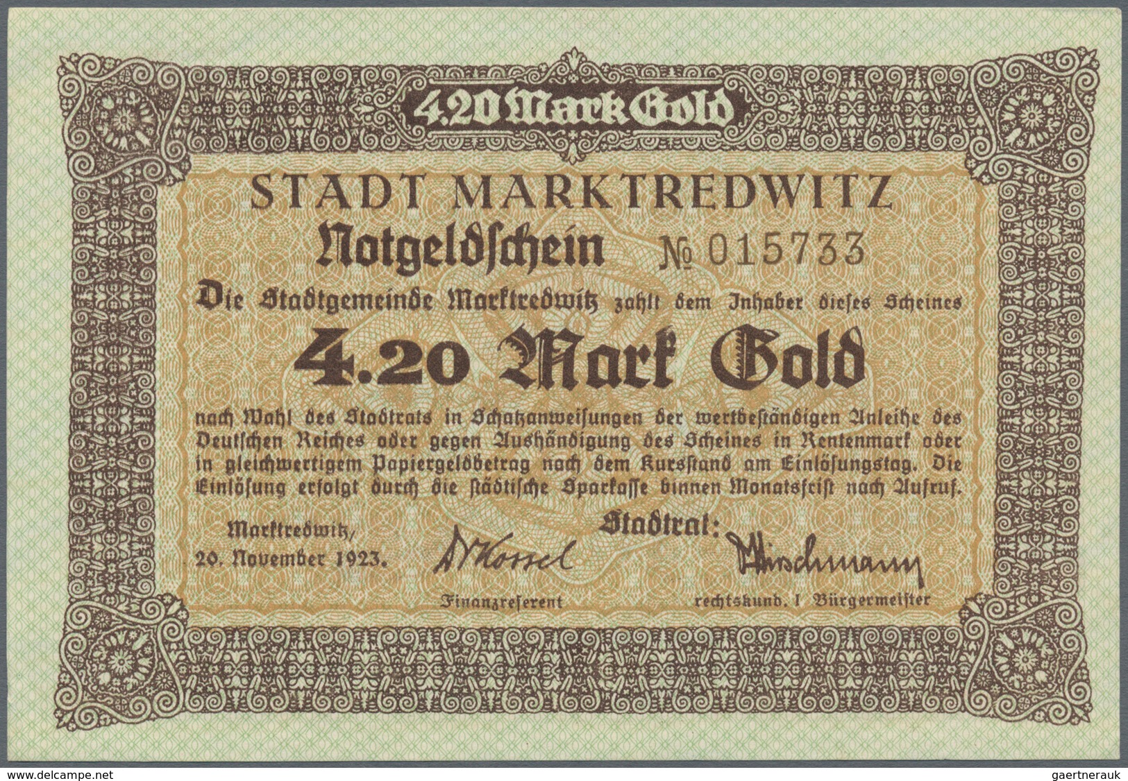 Deutschland - Notgeld - Bayern: Marktredwitz, Stadt, 0,42 Mark Gold, 13 Scheine In Erh. II-; 4.20 Ma - [11] Emisiones Locales