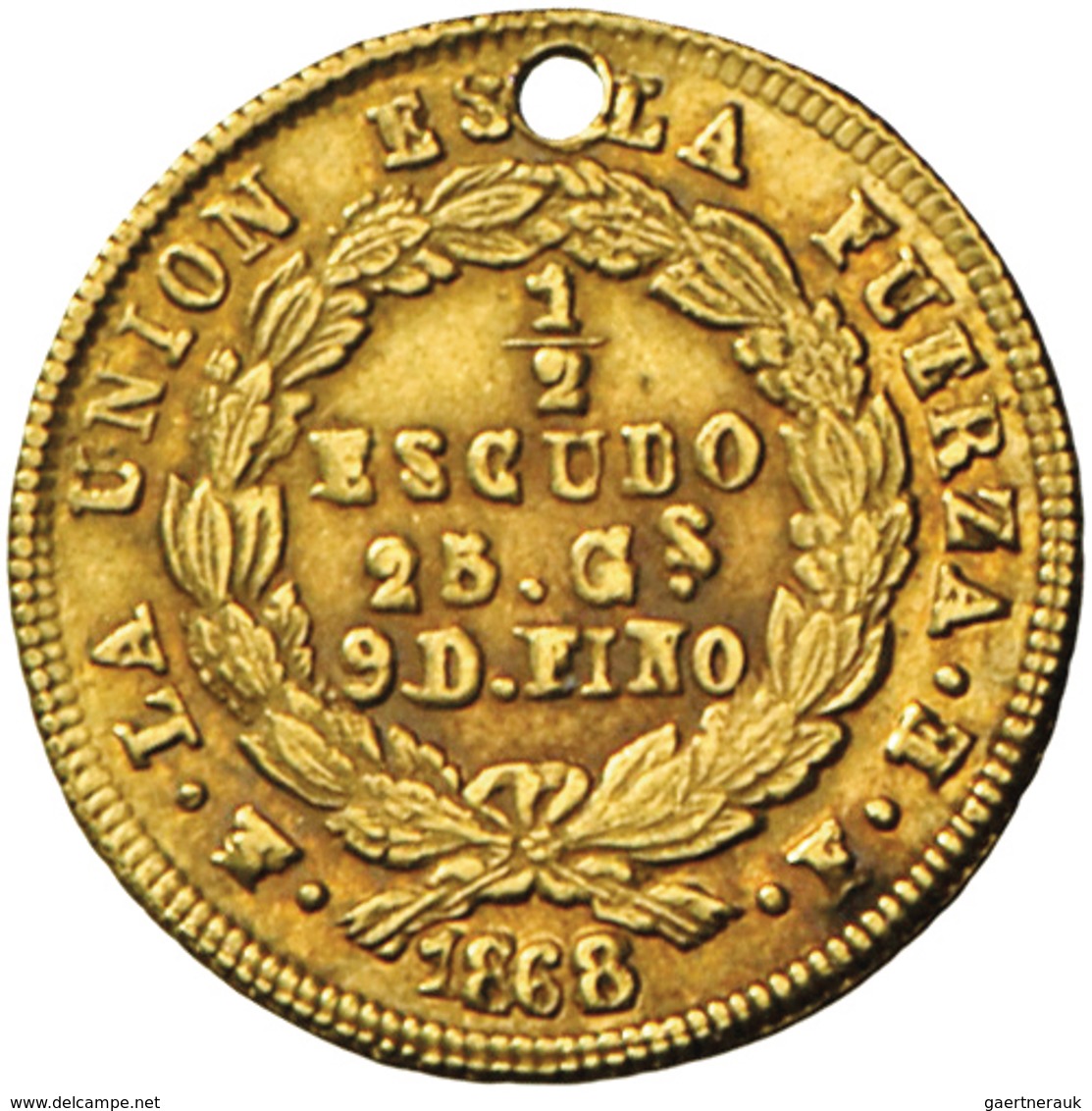 Bolivien: Republik: 1/2 Escudo 1868 FE; 1,16 G, Friedberg 39, KM#140, Gold, Gelocht, Fast Vorzüglich - Bolivie