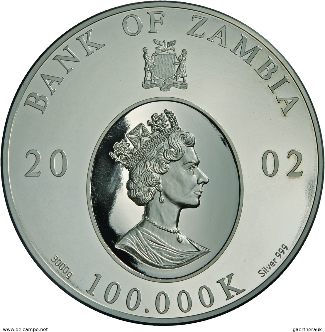 Sambia: 100.000 Kwacha 2002 Proof, HM Elizabeth Queen Mother 1900-2002, 3 Kg 999/1000 Fine Silver, S - Zambia
