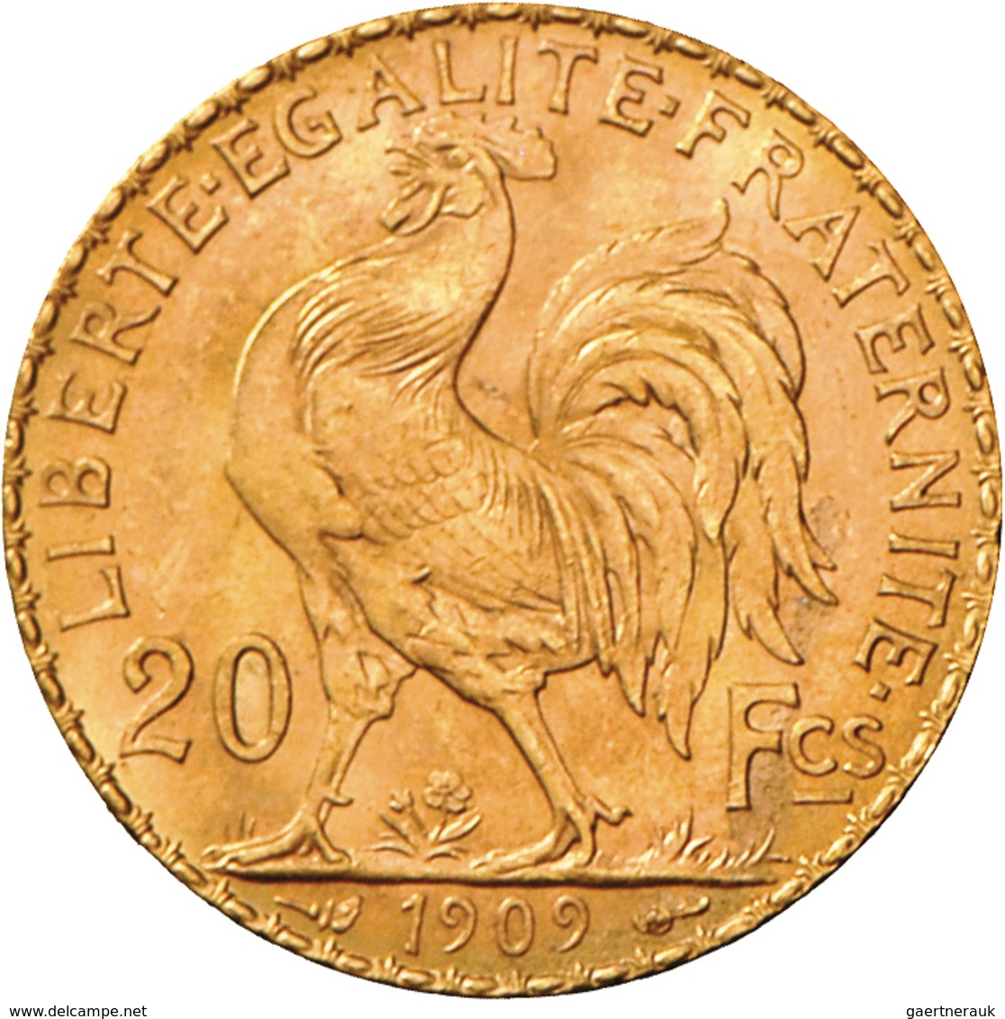 Frankreich - Anlagegold: Dritte Republik 1871-1940: 20 Francs 1909 (Hahn / Marianne). 6,46 G, 900/10 - Andere & Zonder Classificatie