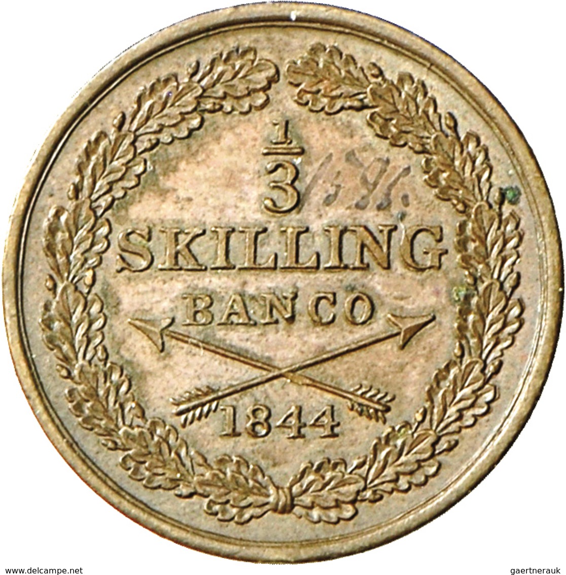 Schweden: Oscar I. 1844-1859: 1/3 Skilling Banco 1844, KM# 657, Erster Jahrgang !, Bankfrisch. - Zweden