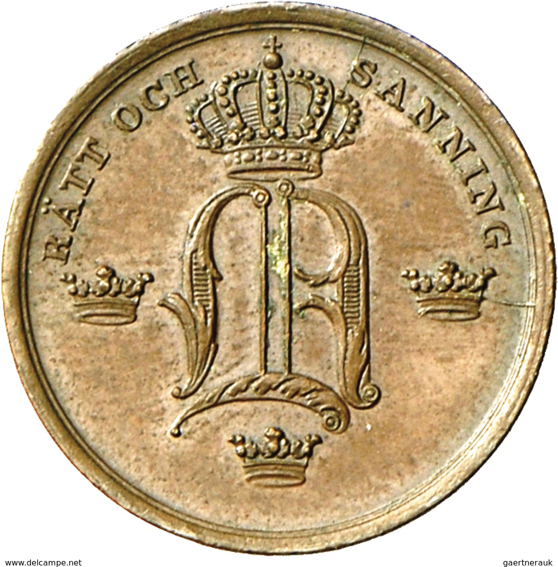 Schweden: Oscar I. 1844-1859: 1/3 Skilling Banco 1844, KM# 657, Erster Jahrgang !, Bankfrisch. - Zweden