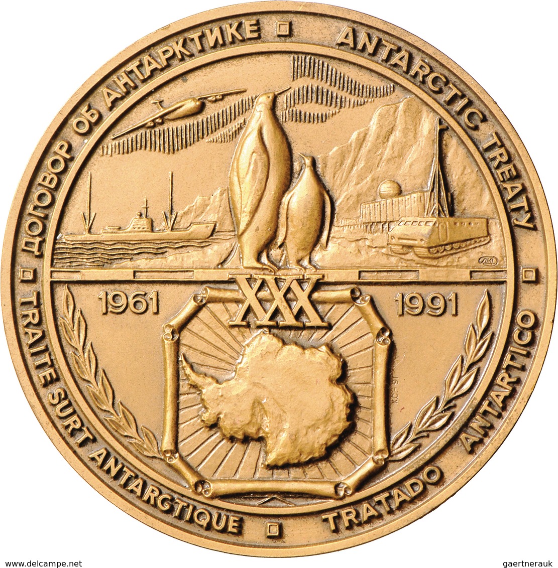 Sowjetunion: Bronzemedaille 1991 - 30 Years Anniversary Of The Antarctic Treaty 1961-1991, 64,8 Mm, - Rusland