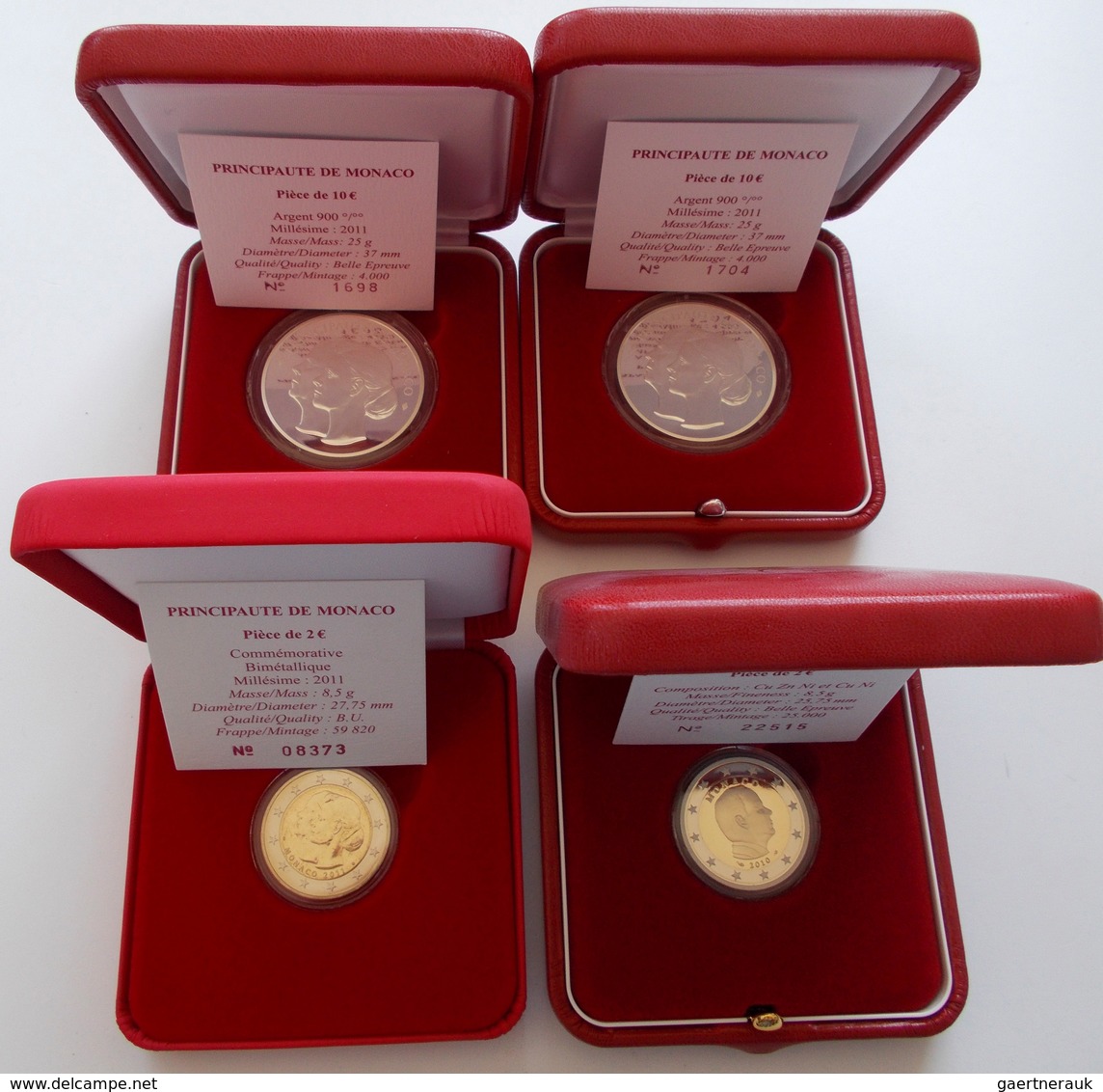 Monaco: Albert II. 2005-,: Lot 4 Münzen, Dabei: 1 X 2 Euro Umlaufmünze 2010 Polierte Platte; 1 X 2 E - Monaco