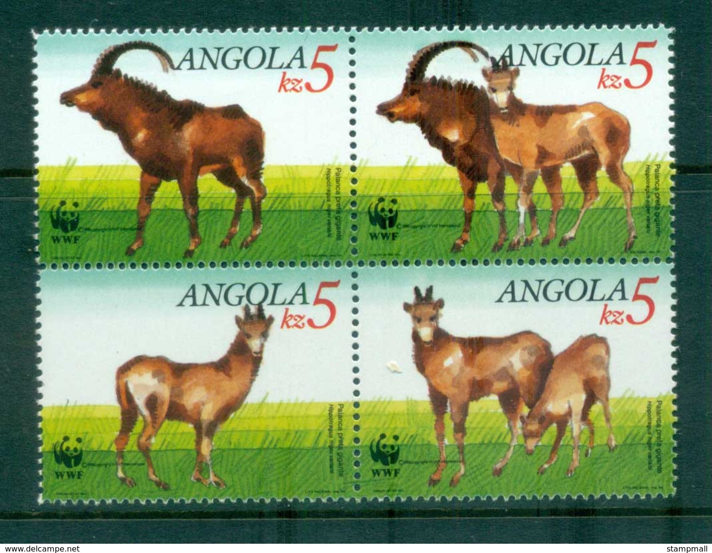 Angola 2000 WWF Antelope Blk 4 MUH Lot81594 - Angola