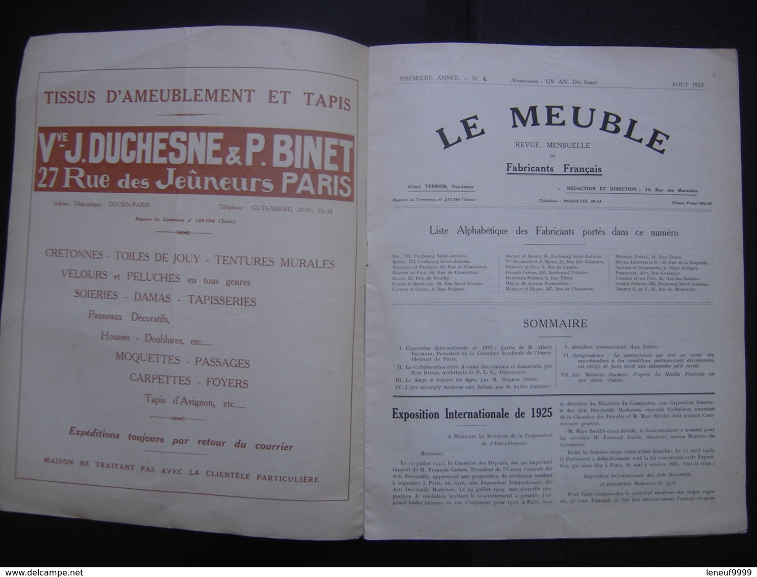 1923 LE MEUBLE 4 Terrier BOIS ART DECO Le Siege A Travers Les Ages SALON Pub - Autres Plans