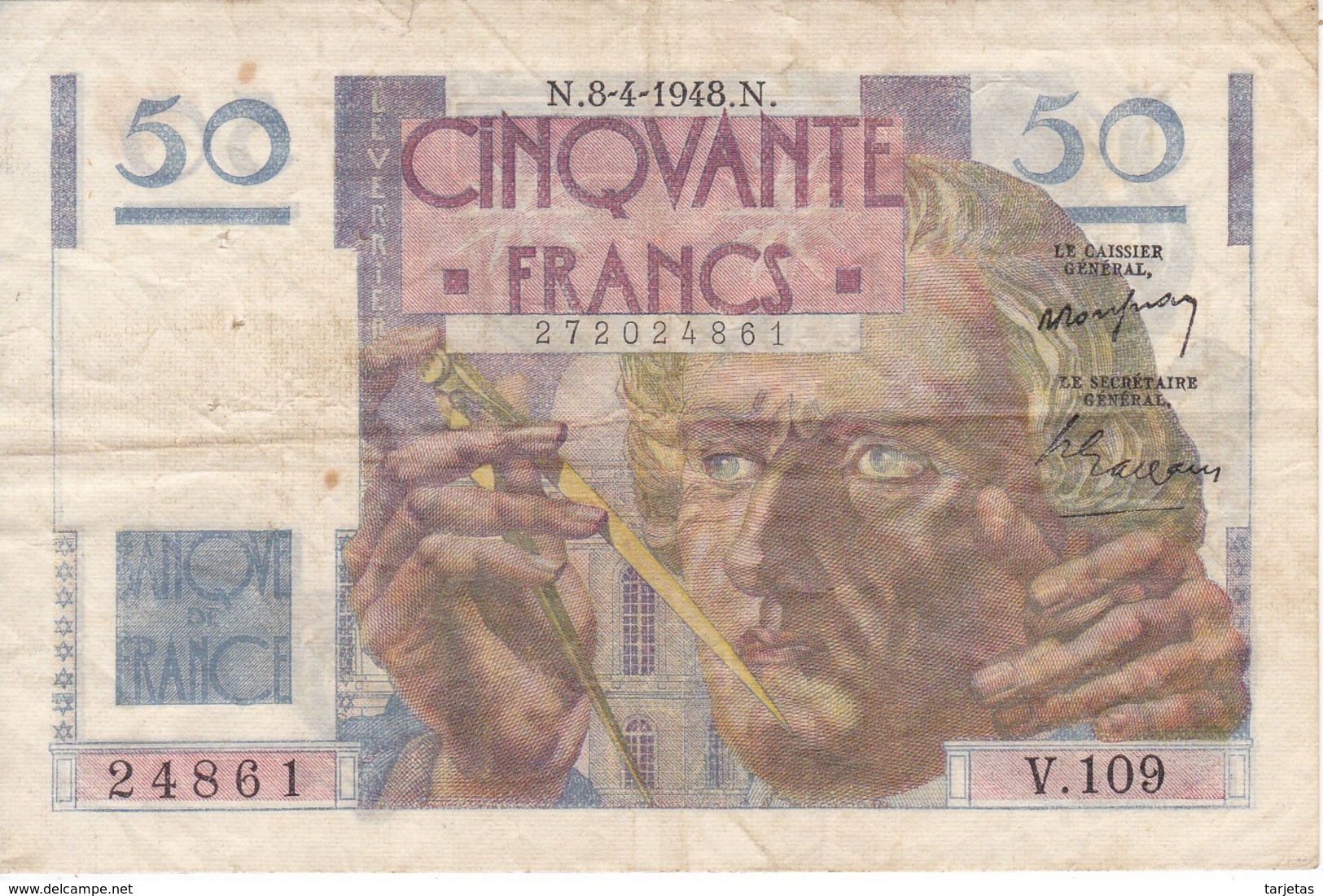 BILLETE DE FRANCIA DE 50 FRANCS DEL 8-4-1948  (BANKNOTE) LE VERRIER - 50 F 1946-1951 ''Le Verrier''