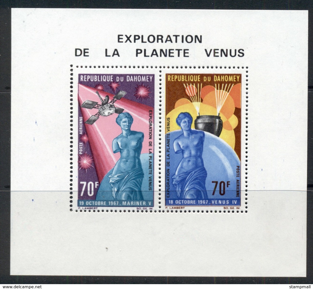 Dahomey 1968 Venus De Milo, Mariner Satellite MS MUH - Benin - Dahomey (1960-...)