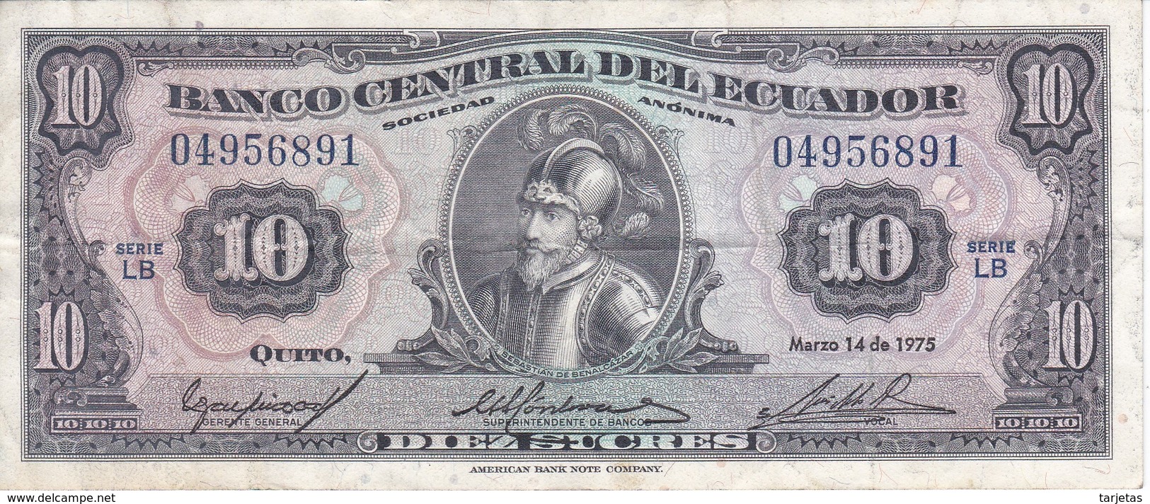 BILLETE DE ECUADOR DE 10 SUCRES DEL AÑO 1975 (BANKNOTE) - Equateur