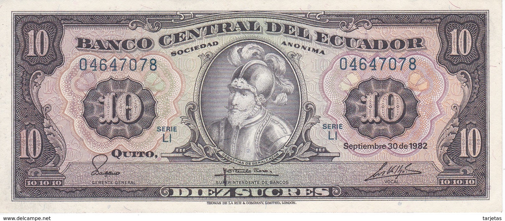 BILLETE DE ECUADOR DE 10 SUCRES DEL AÑO 1982 EN CALIDAD EBC (XF) (BANKNOTE) - Ecuador