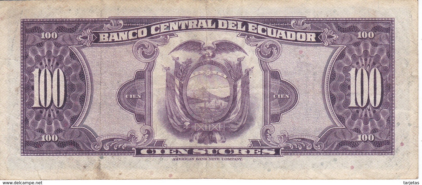 BILLETE DE ECUADOR DE 100 SUCRES DEL AÑO 1968 (BANKNOTE) - Equateur