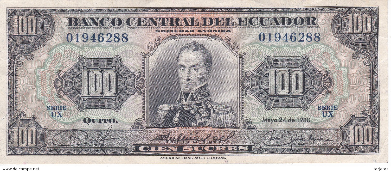 BILLETE DE ECUADOR DE 100 SUCRES DEL AÑO 1980 (BANKNOTE) - Equateur