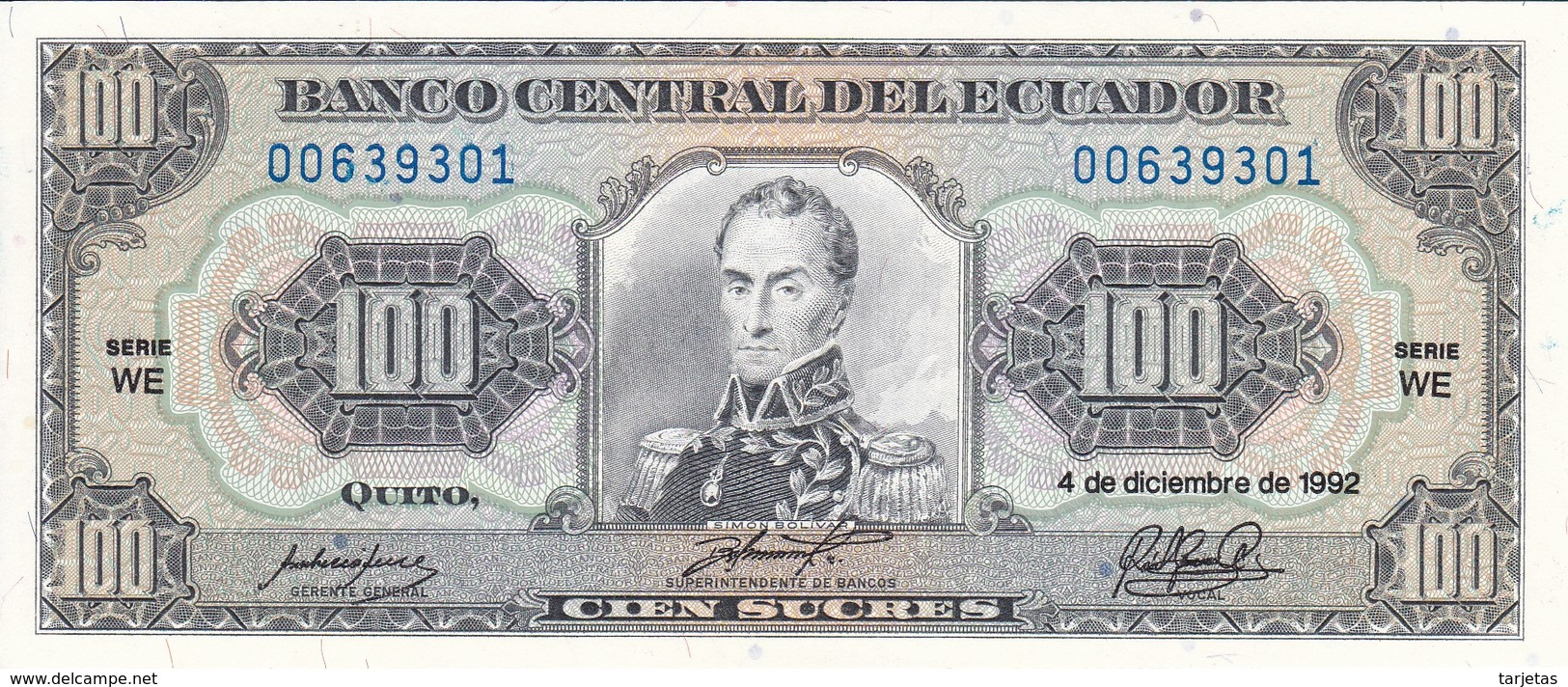 BILLETE DE ECUADOR DE 100 SUCRES DEL AÑO 1992 SIN CIRCULAR-UNCIRCULATED (BANKNOTE) - Ecuador