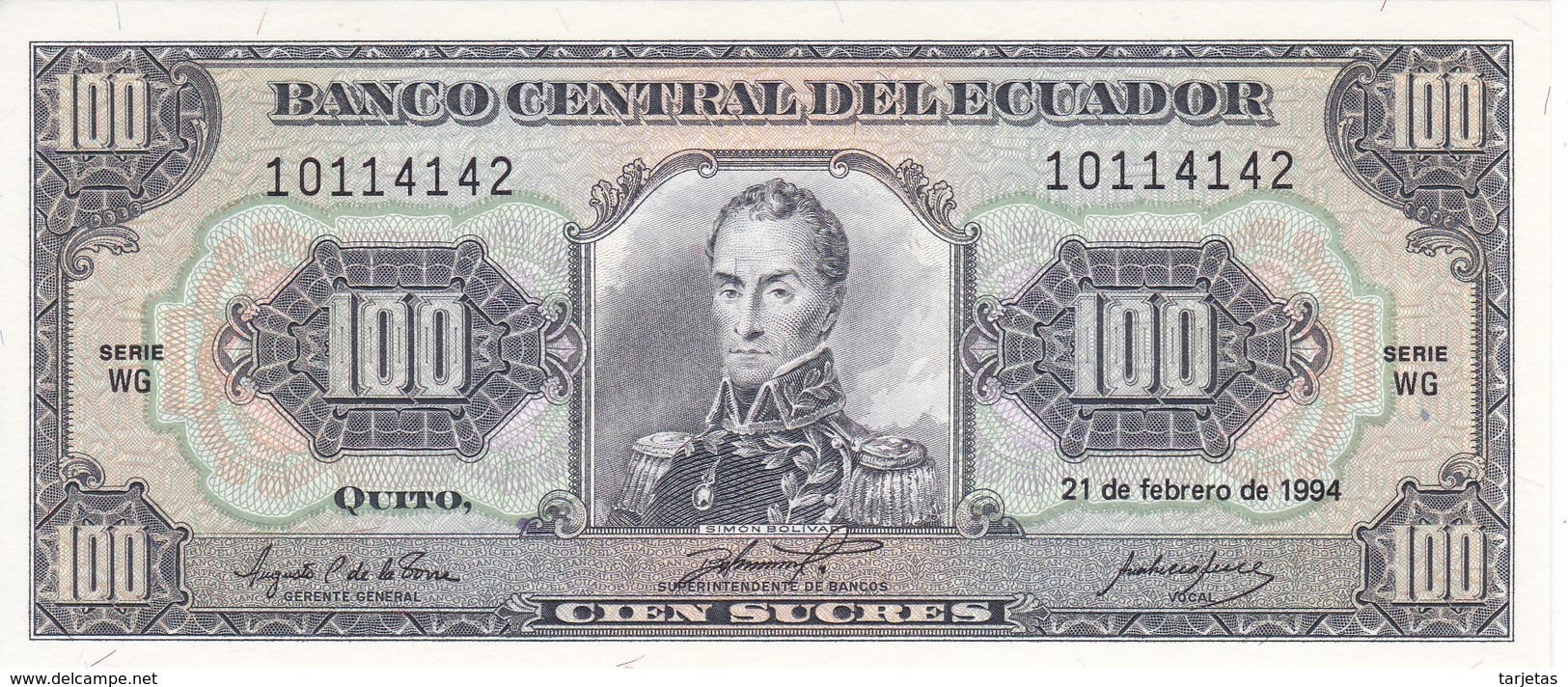 BILLETE DE ECUADOR DE 100 SUCRES DEL AÑO 1994 SIN CIRCULAR-UNCIRCULATED (BANKNOTE) - Ecuador