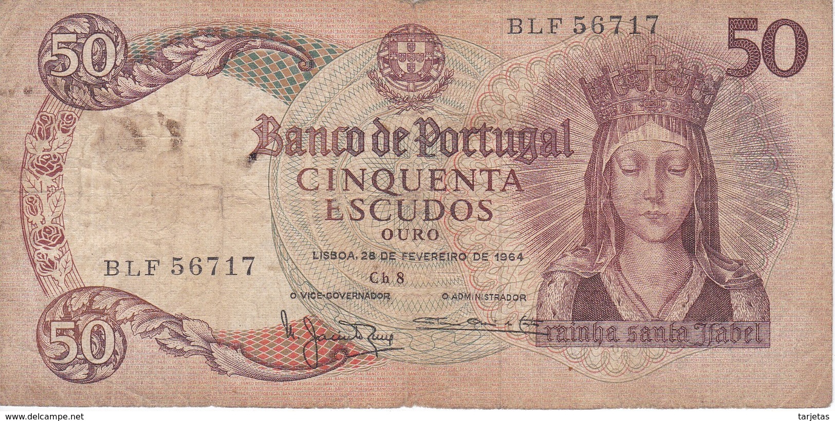 BILLETE DE PORTUGAL DE 50 ESCUDOS DEL AÑO 1964 SERIE BLF   (BANK NOTE) - Portugal