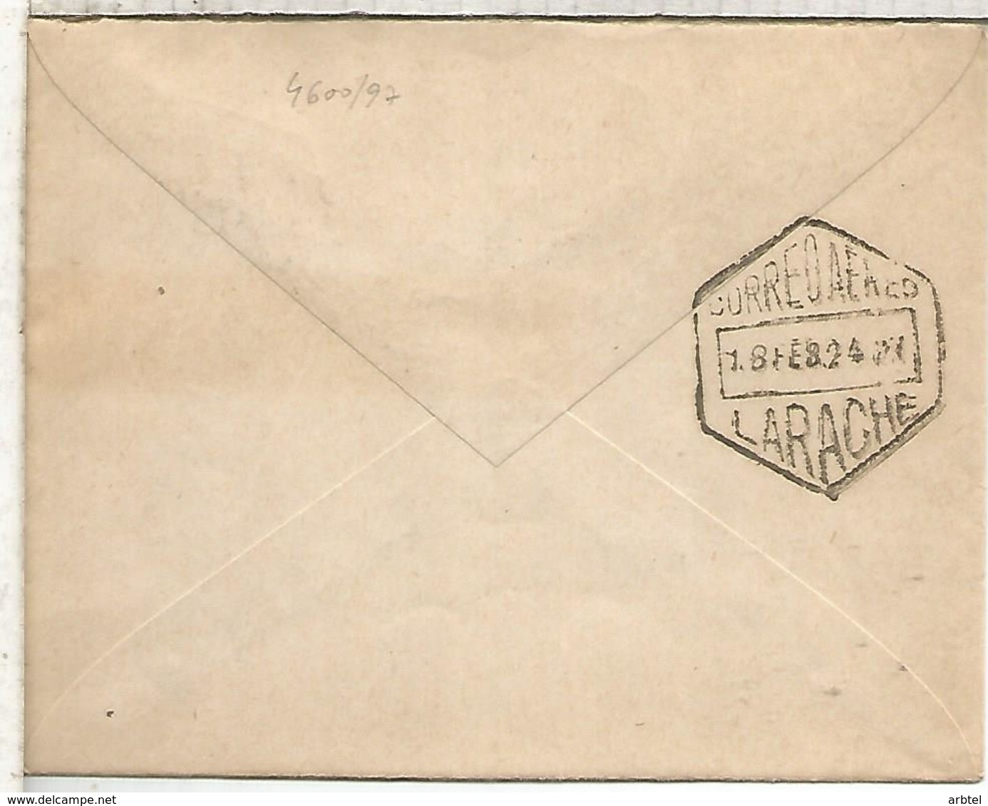 MADRID CC CORREO AEREA A LARACHE 1924 SELLOS ALFONSO XIII AL DORSO HEXAGONAL DE LLEGADA - Lettres & Documents