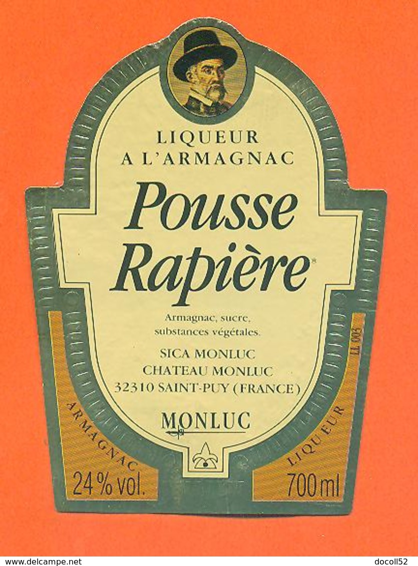 étiquette De Liqueur à  L'armagnac Pousse Rapière à Chateau Monluc - 70 Cl - Other & Unclassified