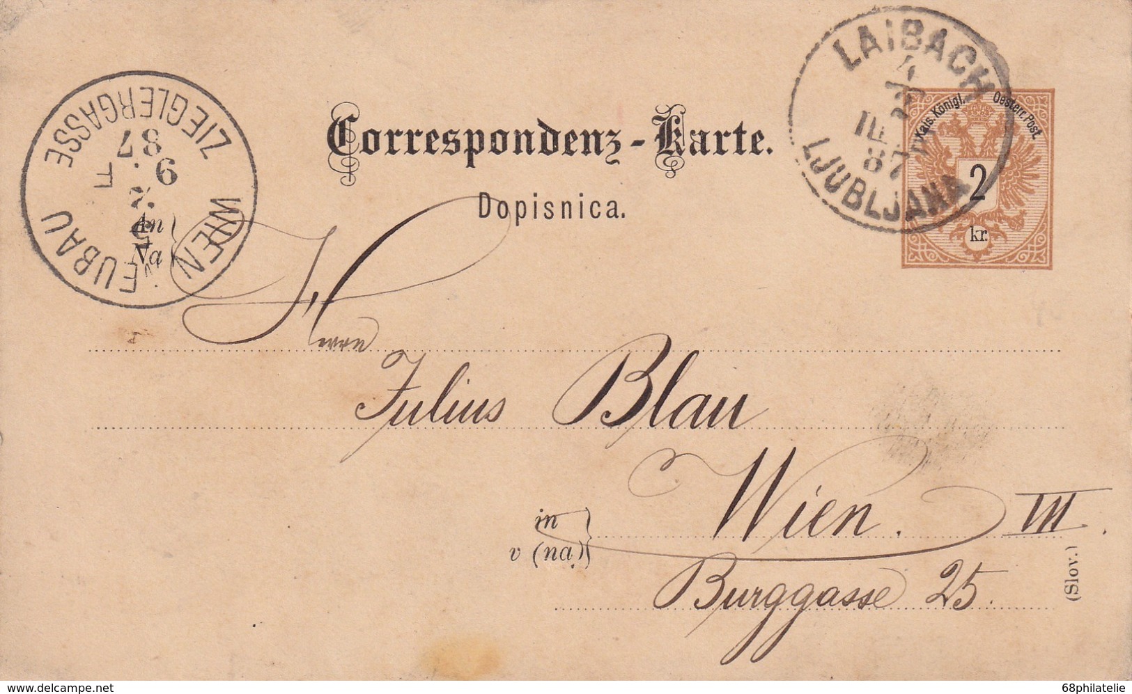 AUTRICHE 1887  ENTIER POSTAL CARTE DE LAIBACH - Other & Unclassified