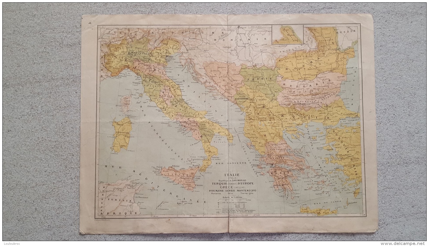 CARTE  ITALIE TURQUIE GRECE ROUMANIE SERBIE MONTENEGRO RECTO VERSO GRAVEE PAR HAUSERMANN  41 X 31 CM - Cartes Géographiques