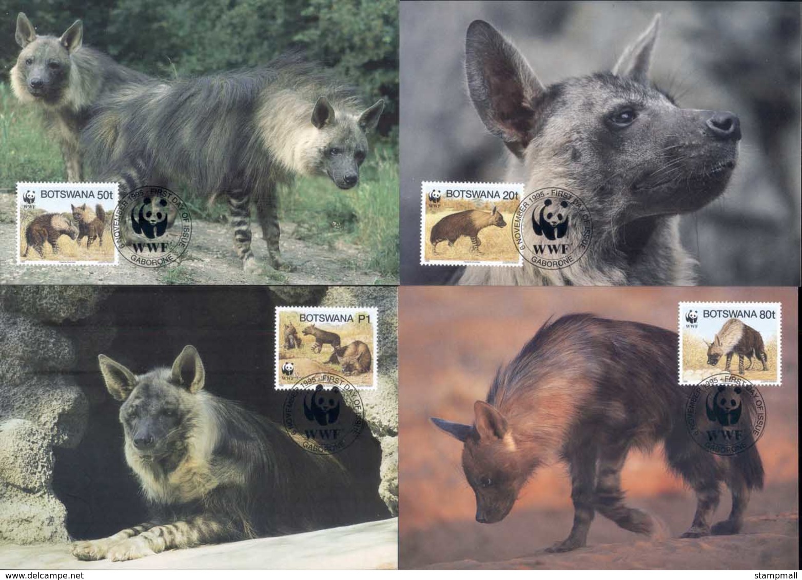 Botswana 1995 WWF Brown Hyena Maxicards - Botswana (1966-...)