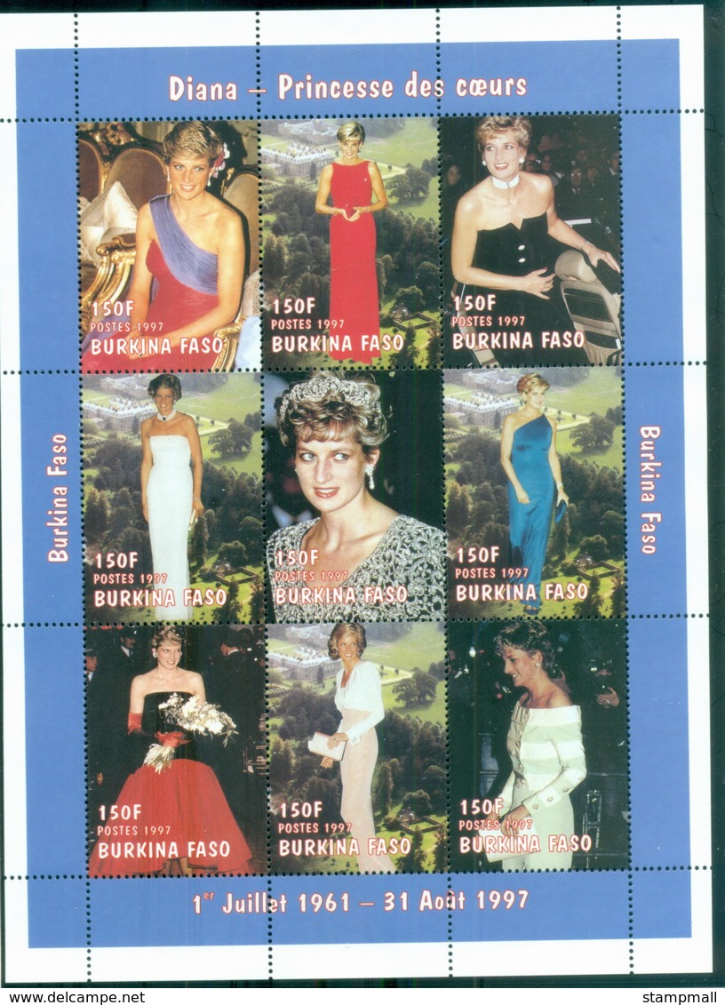 Burkina Faso 1997 Princess Diana In Memoriam, Sheer Elegance MS MUH - Burkina Faso (1984-...)