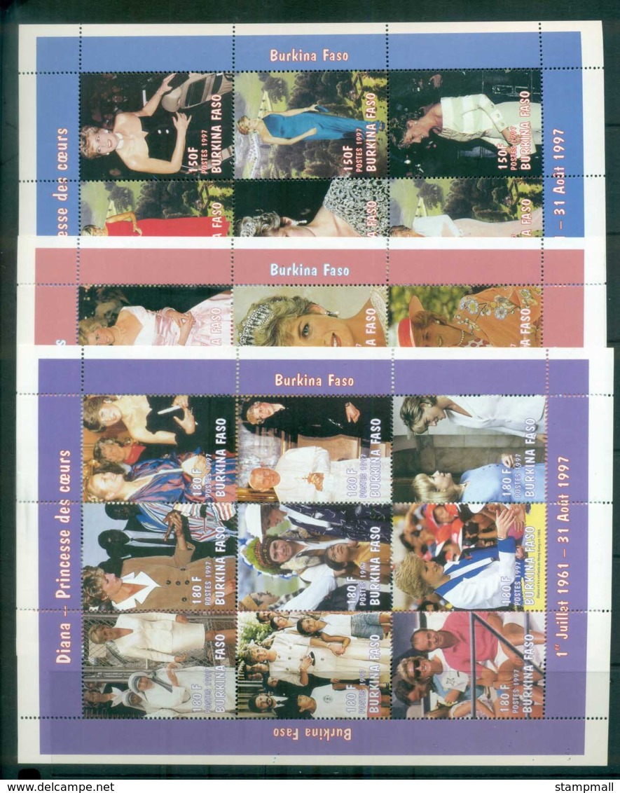 Burkina Faso 1998 Princess Diana In Memoriam 3xMS MUH Lot81997 - Burkina Faso (1984-...)