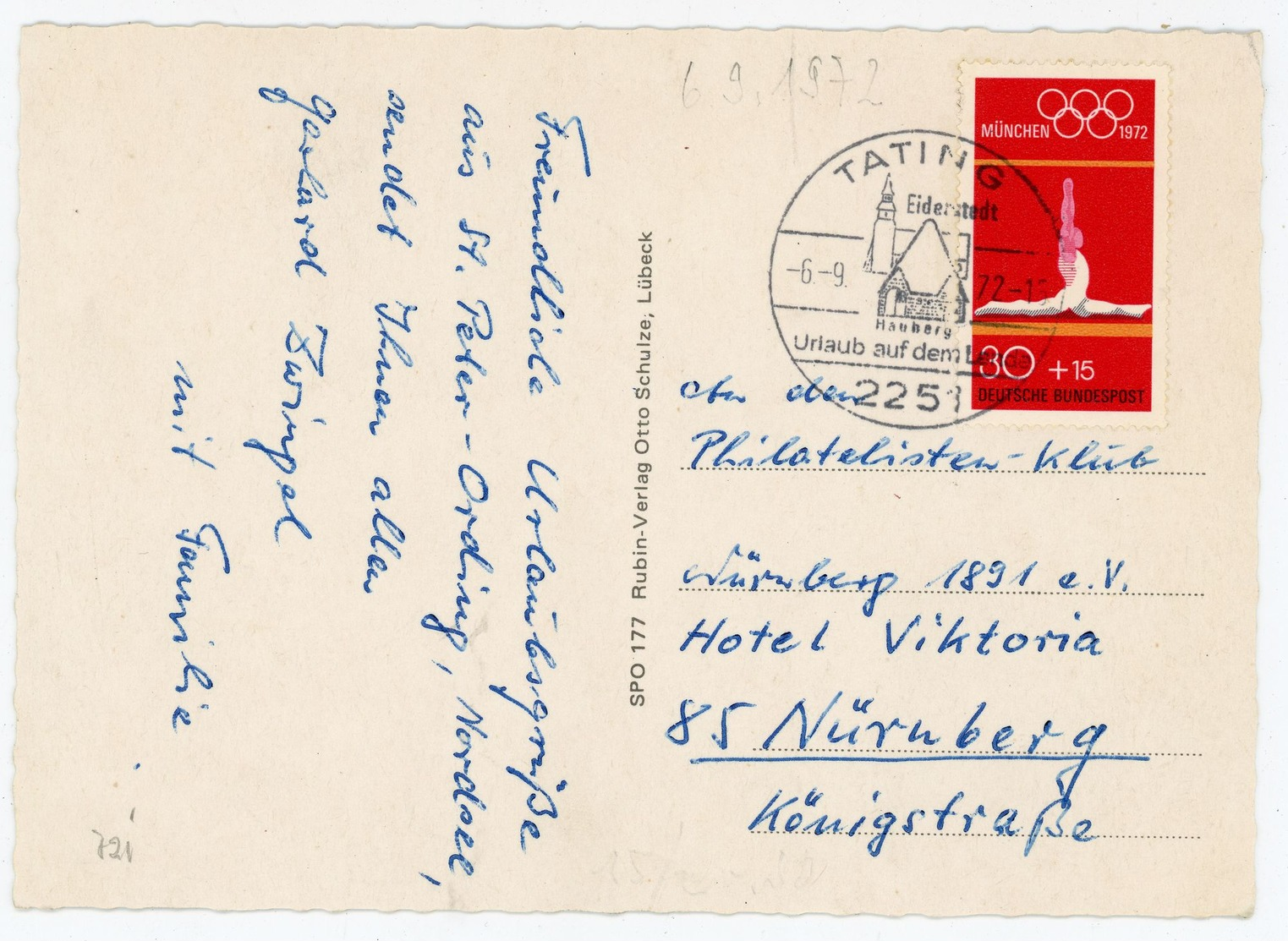 "TATING Eiderstadt" Sonderstempel 1972 Nr. 721 EF  Postkarte - Briefe U. Dokumente