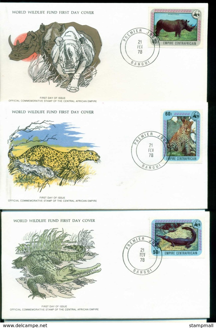 Central African Republic 1978 WWFRhino, Leopard, Crocodile,Franlkin Mint (with Inserts) 3xFDC Lot79610 - Central African Republic