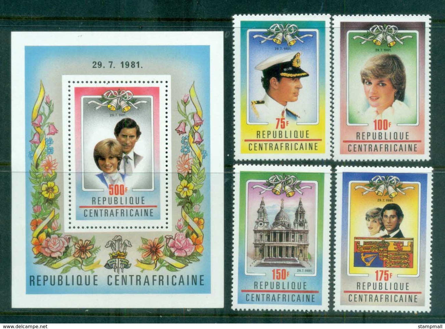 Central African Republic 1981 Charles & Diana Royal Wedding + MS MUH Lot81923 - Centraal-Afrikaanse Republiek