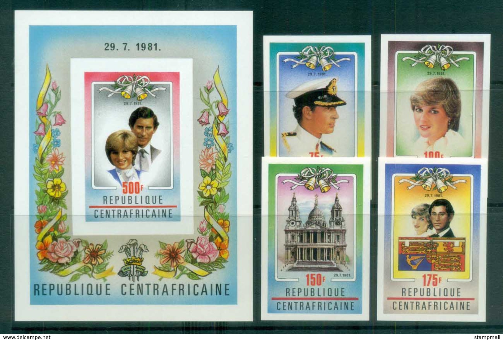 Central African Republic 1981 Charles & Diana Royal Wedding IMPERF + MS MUH Lot81909 - Central African Republic