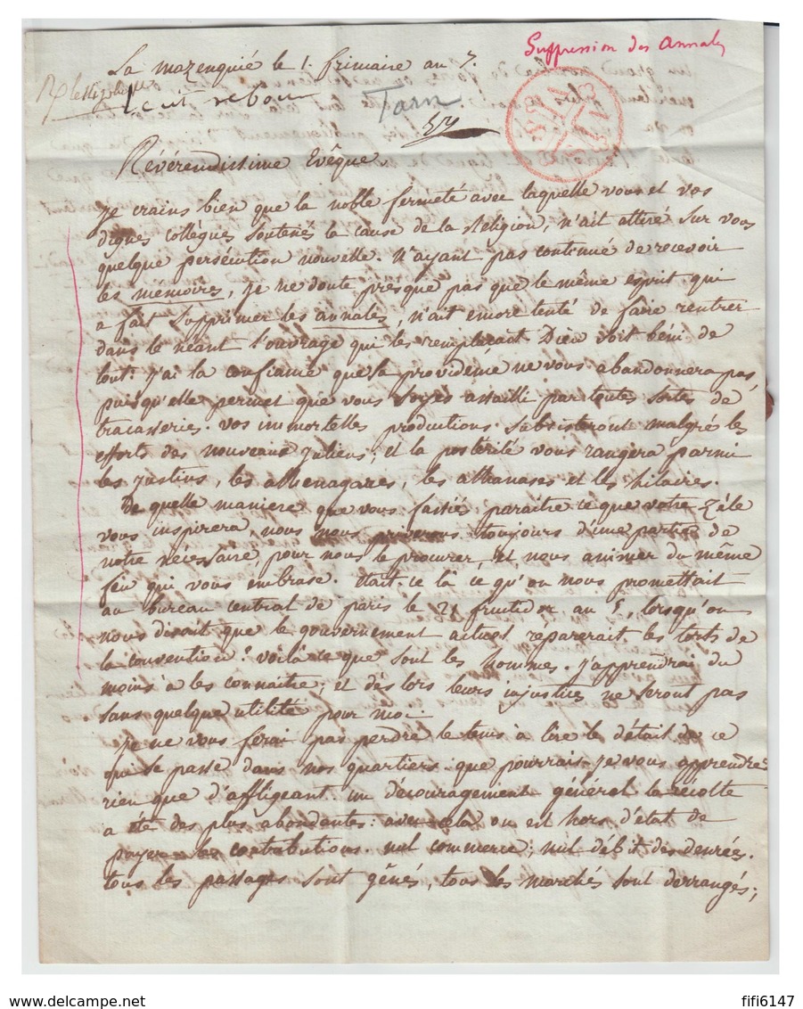 FRANCE --TARN -1798- PORT PAYE D'ALBI -"P.77.P./ALBY"- LETTRE POUR PARIS --"BONNET PHRYGIEN/ P.P." - 1701-1800: Vorläufer XVIII