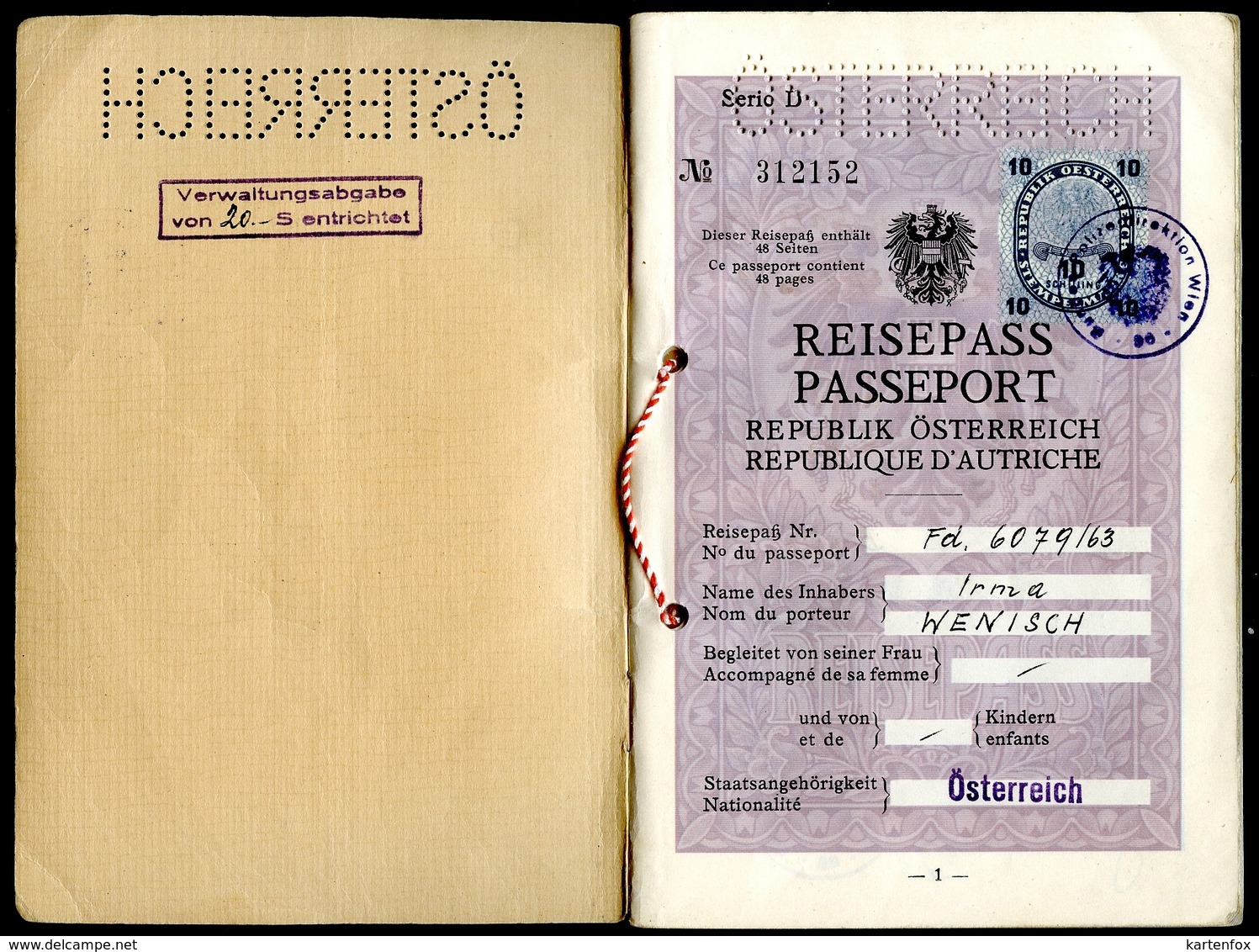 Reisepass Österreich, 2 Stück, Ehepaar, 1953, 1963, Ahnenpass und Blutblatt