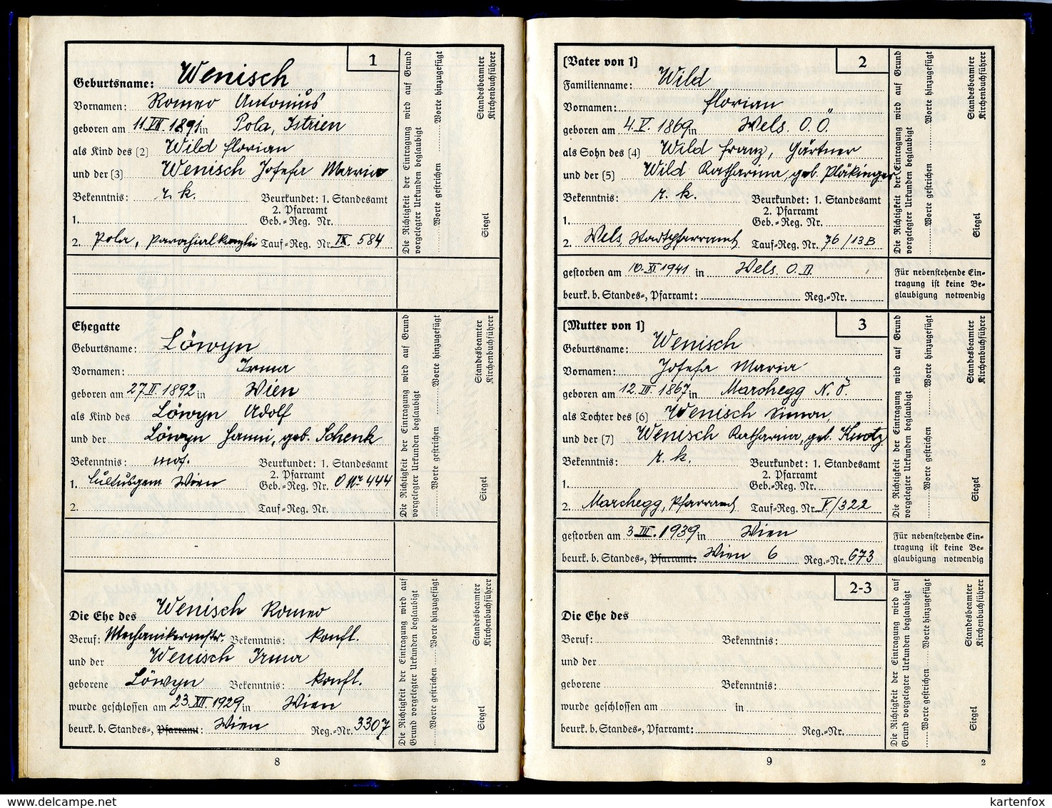 Reisepass Österreich, 2 Stück, Ehepaar, 1953, 1963, Ahnenpass und Blutblatt