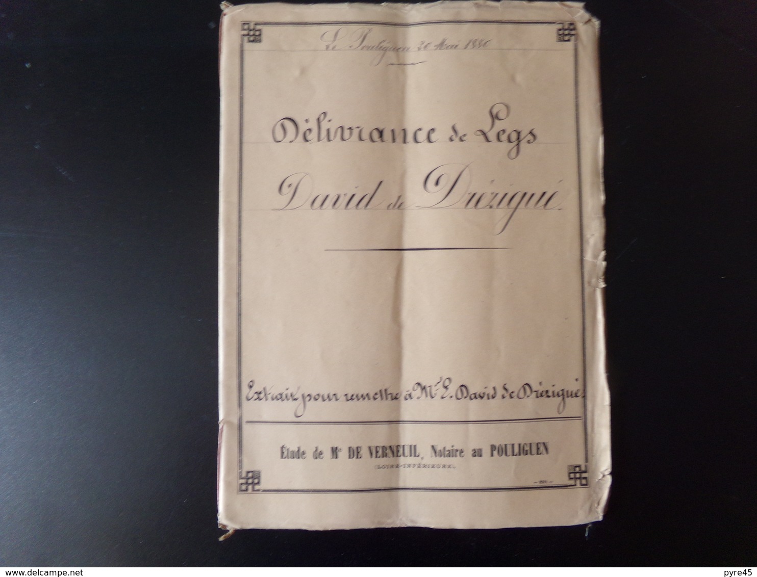 Acte Notarié Du 20 Mai 1880 Au Pouliguen Délivrance De Legs - Manuscripts