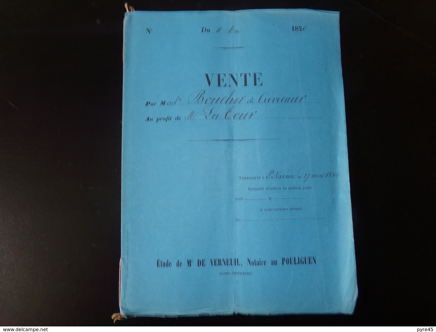 Acte Notarié Du 11 Mai 1880 Au Pouliguen Vente - Manoscritti