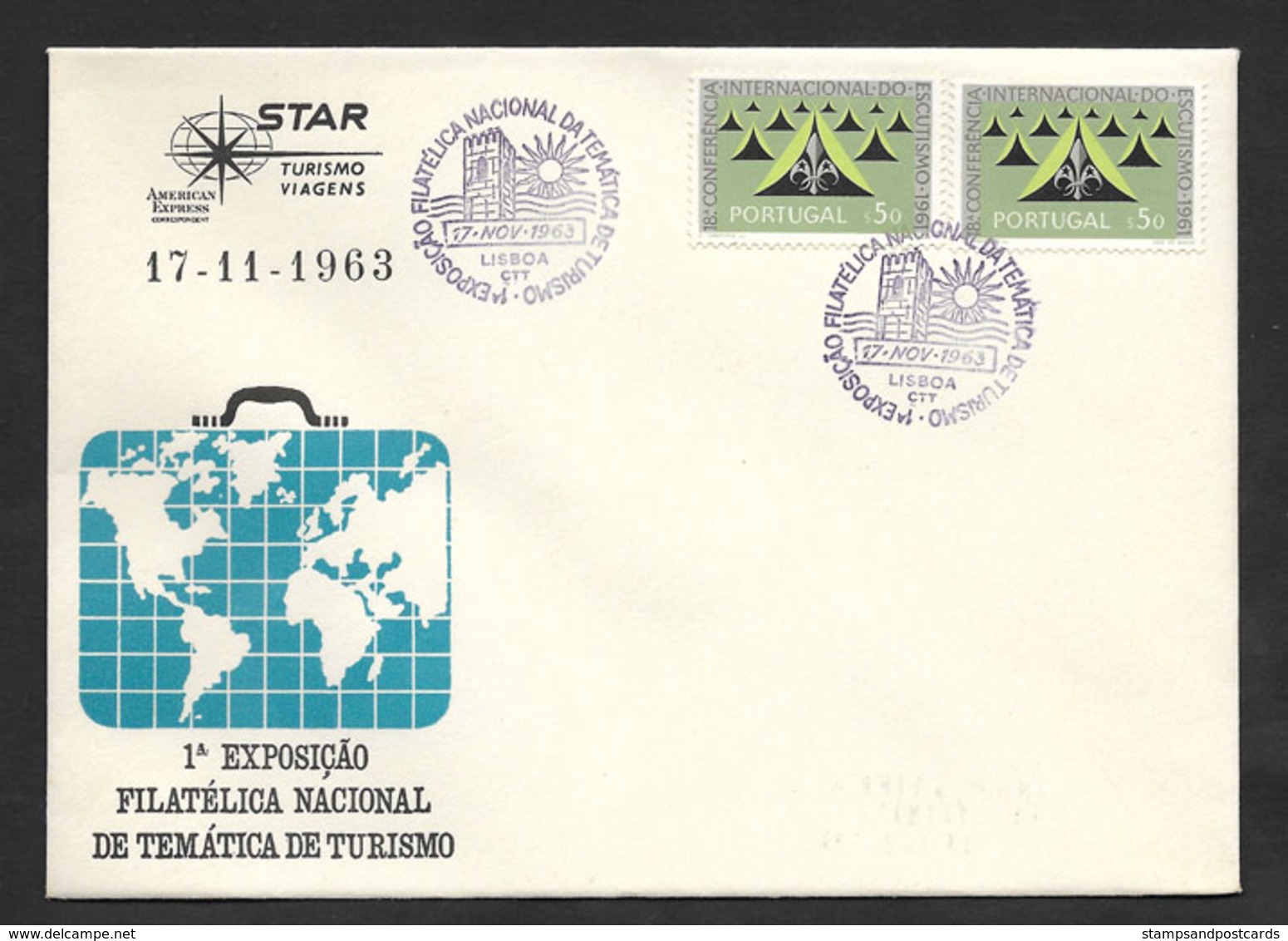 Portugal Cachet Commémoratif  Expo Philatelique Tourisme Agence Voyages Star 1963 Event Postmark Stamp Expo Tourism - Postal Logo & Postmarks