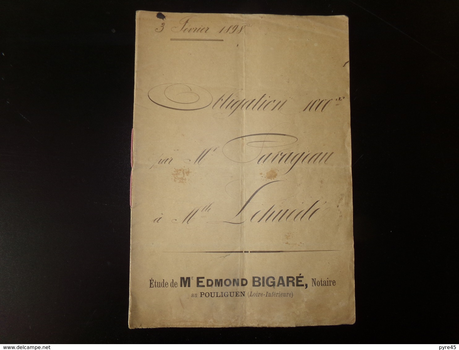 Acte Notarié Du 3 Février 1898 Au Pouliguen Obligation - Manoscritti