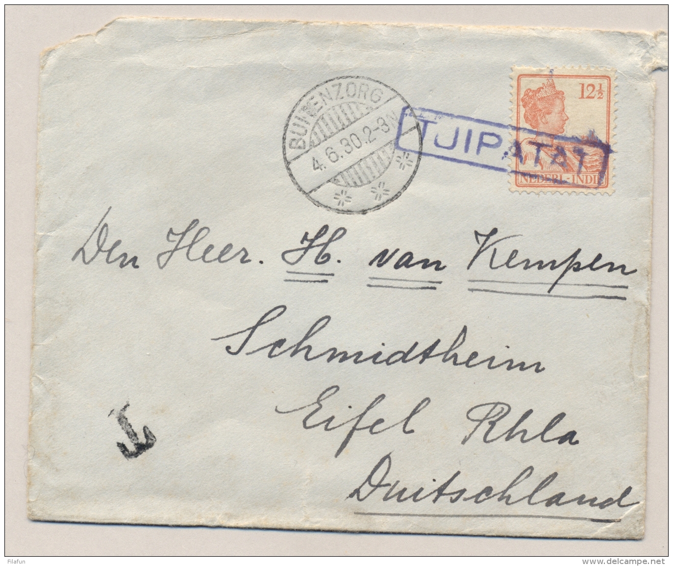 Nederlands Indië - 1930 - 12,5 Cent Wilhelmina Op Taxed Cover Van Halte TJIPATAT Via Buitenzorg Naar Eifel / Deutschland - Indie Olandesi